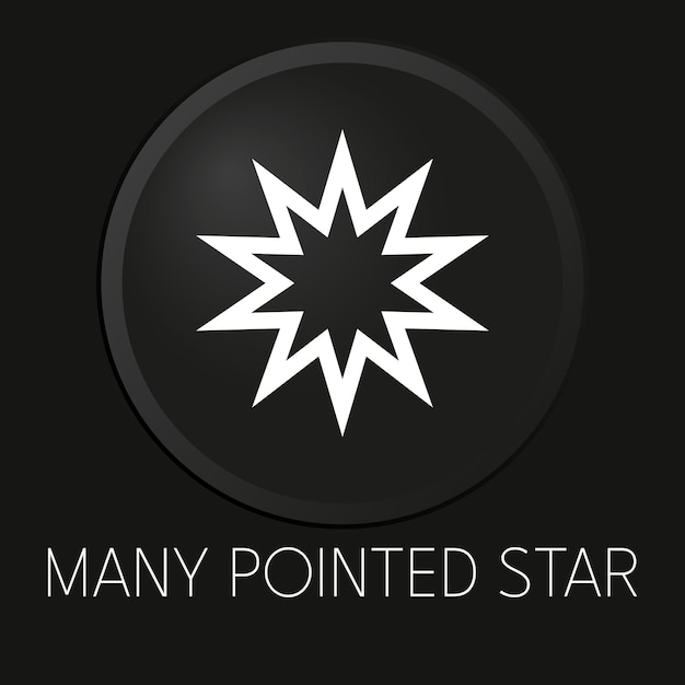 Many pointed star minimal vector line icon on 3D button isolated on black background Premium Vector