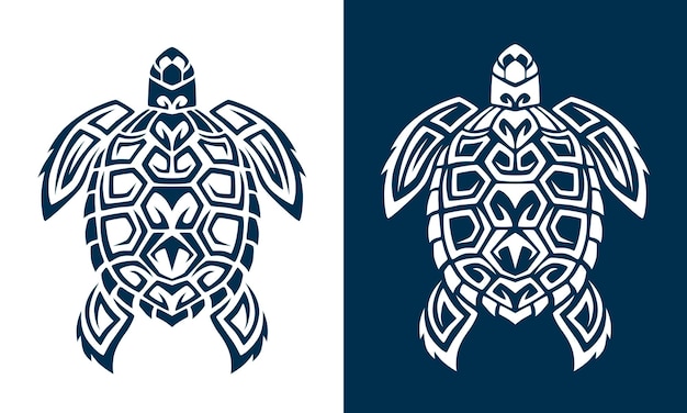 Maori polynesian style turtle tattoo blue background