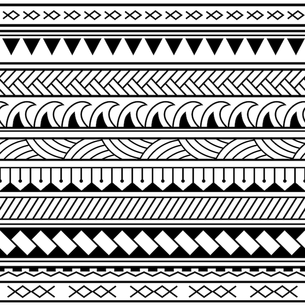 Vector maori polynesian tribal geometric seamless vector pattern set