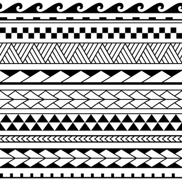 Maori polynesian tribal geometric seamless vector pattern set