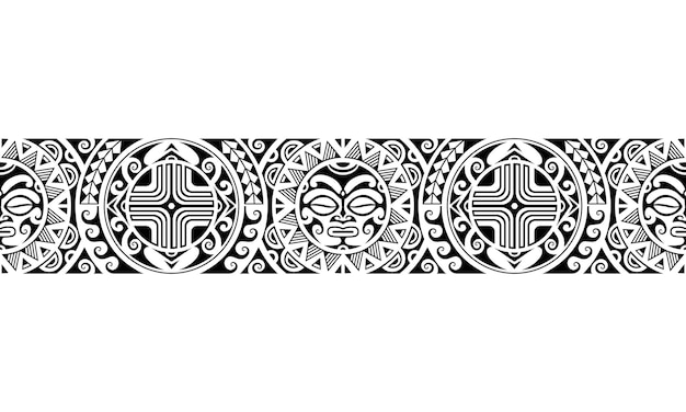 Maori Polynesische tattoo grens tribal mouw naadloze patroon vector met zon gezicht