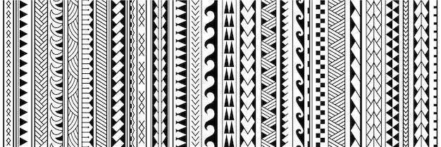 Maori Polynesische tribal geometrische naadloze vector patroon set