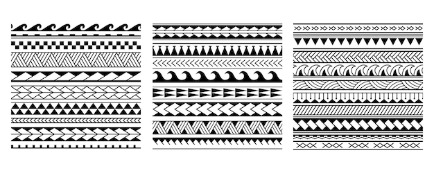 Maori Polynesische tribal geometrische naadloze vector patroon set