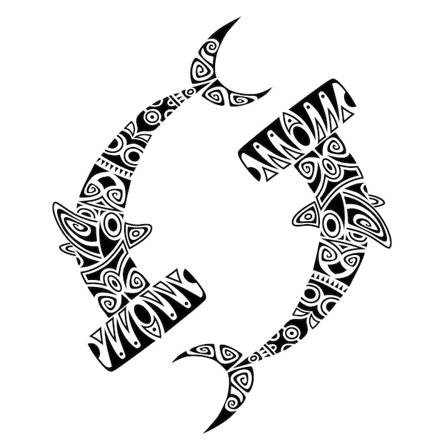 Maori-tatoeage van hamerhaai getekend in vector