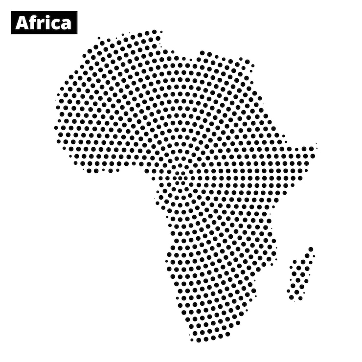 Vector map of africa outlined in dotted pattern showcasing geographic features and layout