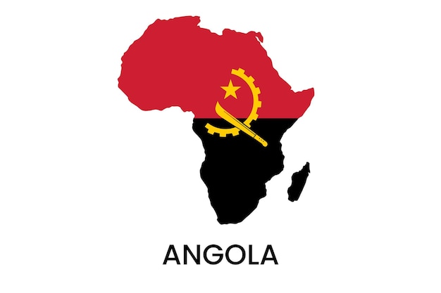 Una mappa del continente africano con la bandiera dell'angola e la bandiera del paese.