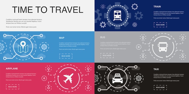 Map airplane train bus taxi icons Infographic design layout design template Creative presentation concept with 5 steps