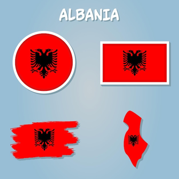 Map of Albania with flag as texture isolated on Grey vector Illustration