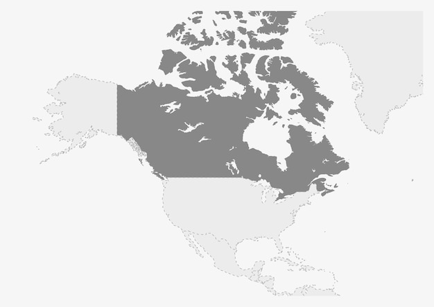 カナダの地図が強調表示されたアメリカの地図