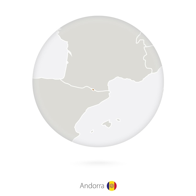 Map of Andorra and national flag in a circle Andorra map contour with flag Vector Illustration