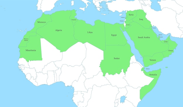 Vettore mappa del mondo arabo con i confini degli stati