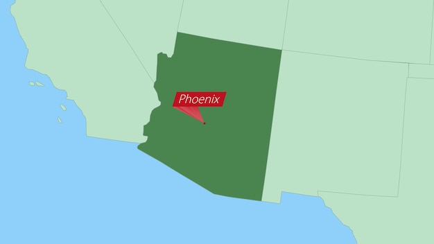 Map of Arizona with pin of country capital