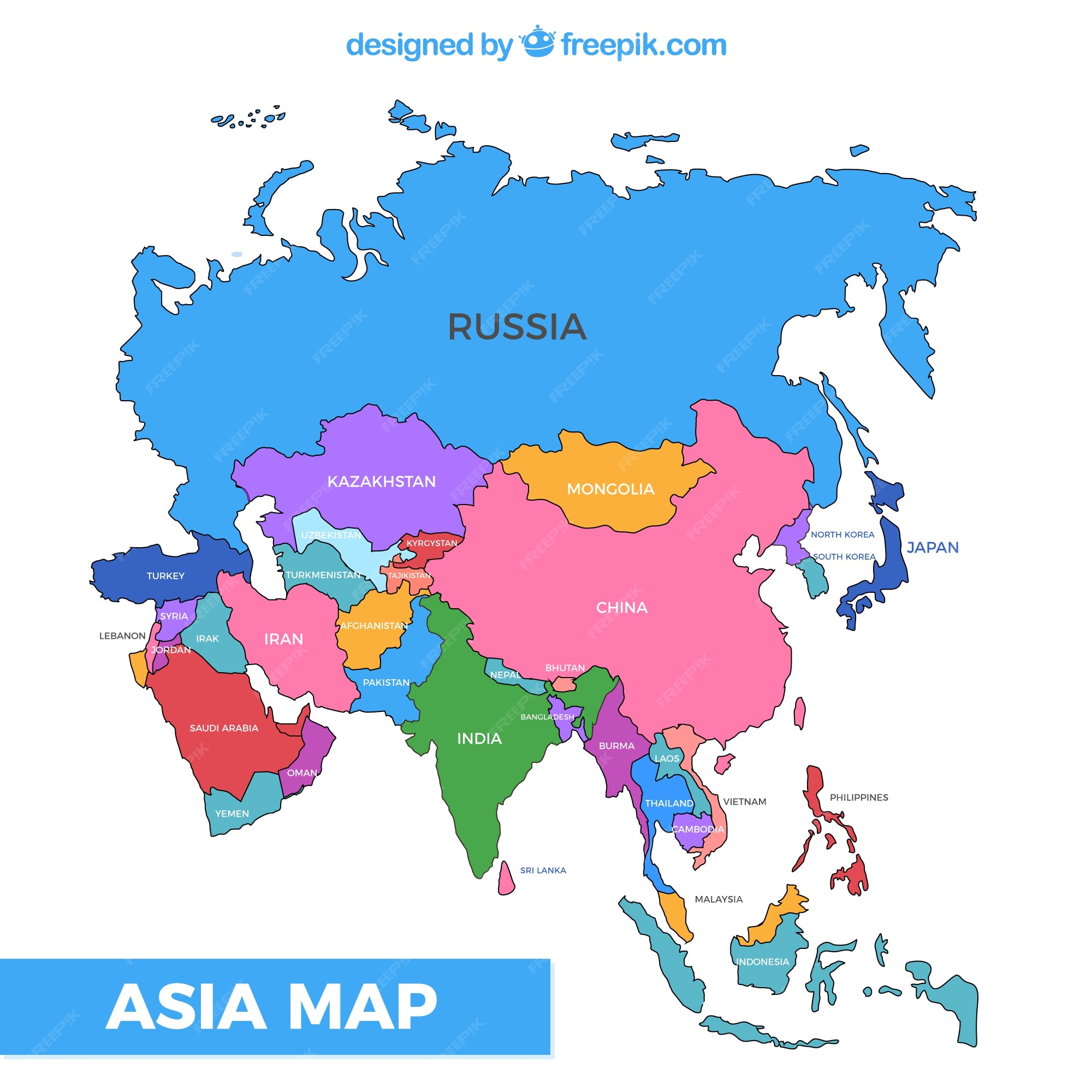 Premium Vector Map of asia continent with different colors