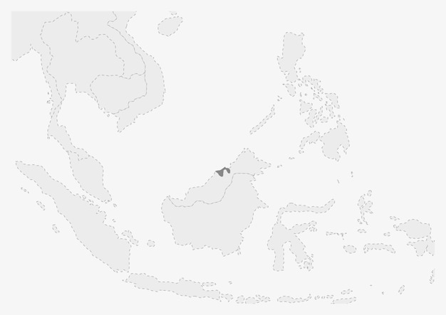 Vector map of asia with highlighted brunei map