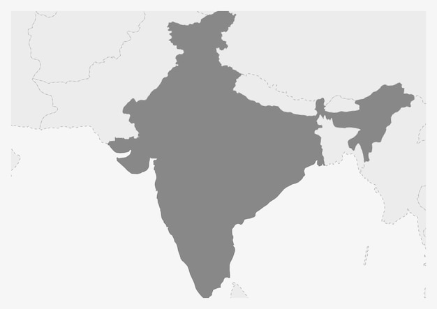 Vector map of asia with highlighted india map