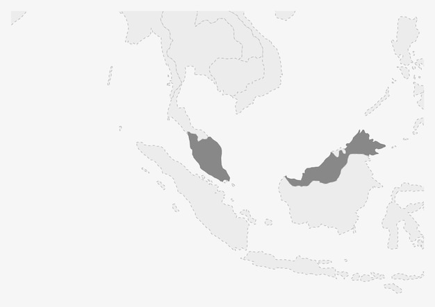 Map of Asia with highlighted Malaysia map