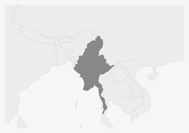 強調表示されたミャンマー マップとアジアの地図