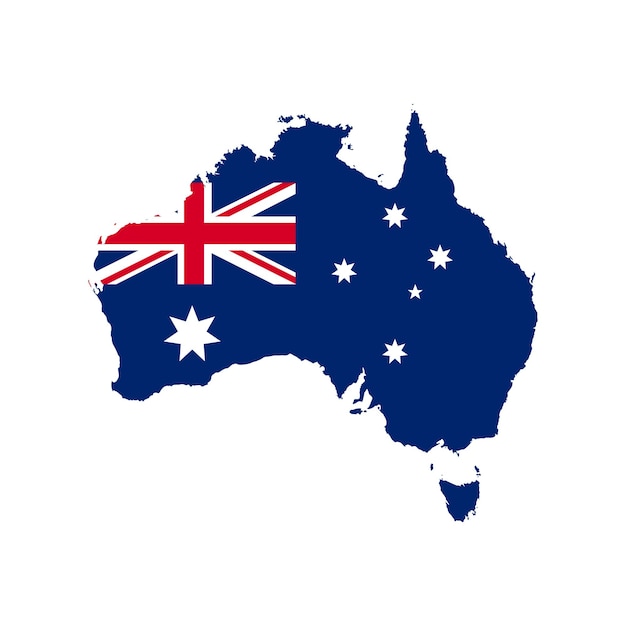 Map of Australia with national flag isolated on white background Vector illustration