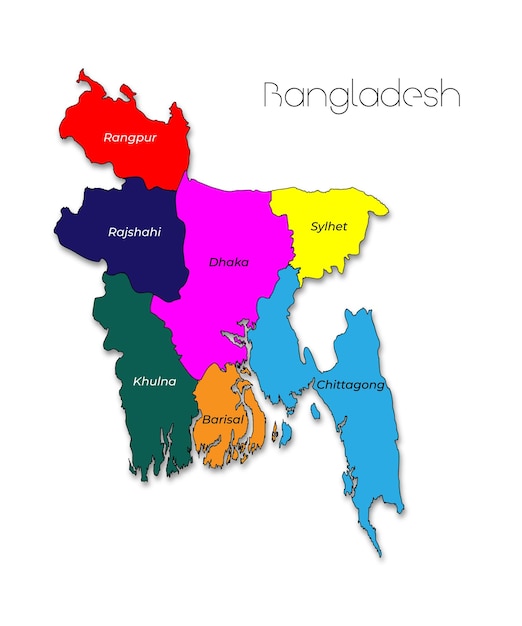 Vector a map of bangladesh with the name of the country.