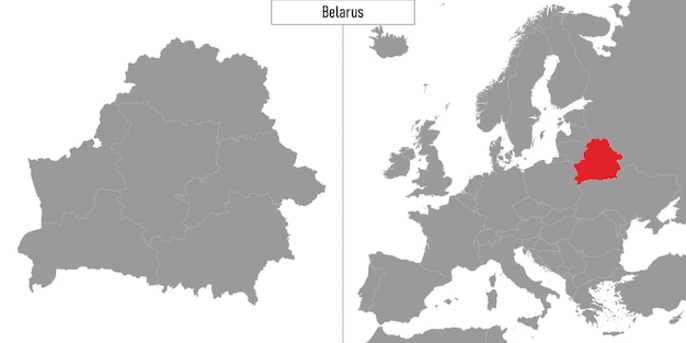 map of Belarus and location on Europe map Vector illustration