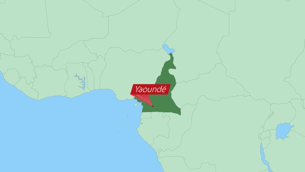 국가 수도의 핀이 있는 카메룬 지도