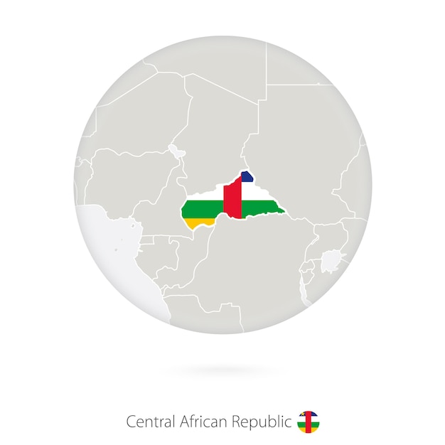 中央アフリカ共和国の地図と円の国旗CARマップの輪郭と旗ベクトル図