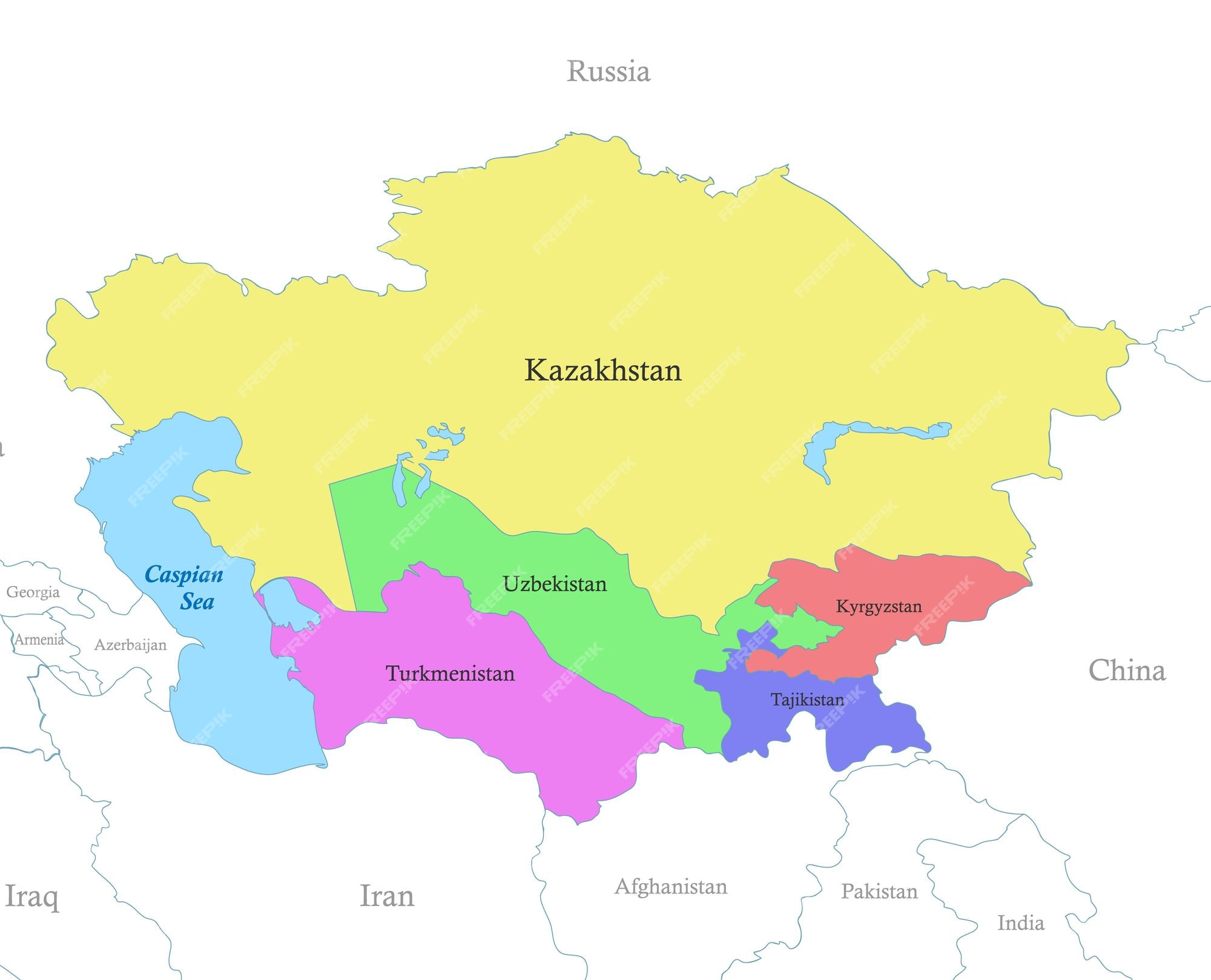 Premium Vector | Map of central asia with borders of the states