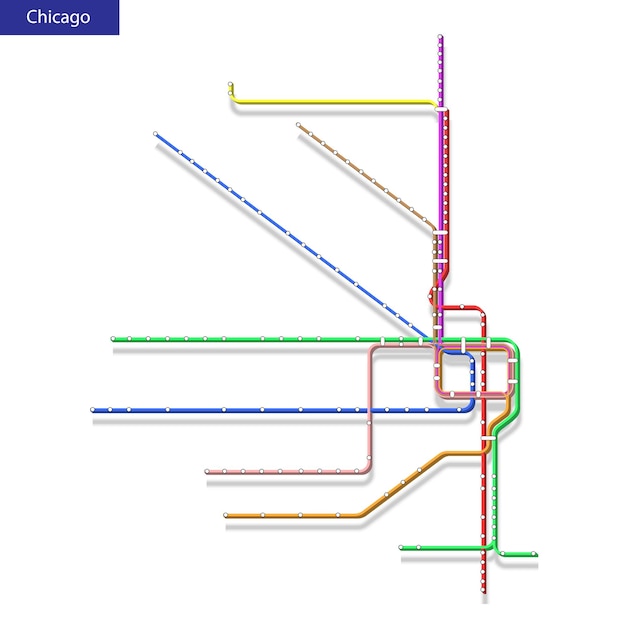 Map of the Chicago metro subway Template of city transportation scheme