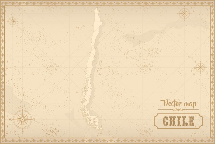 Vector チリの地図は古いスタイルで,ブラウン色のグラフィックはレトロファンタジースタイルです.