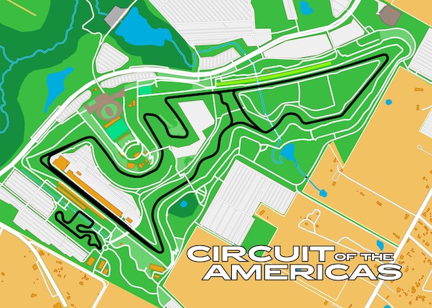 A map of the circuit of the americas shows the track for the race track.