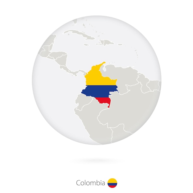 Map of colombia and national flag in a circle colombia map contour with flag vector illustration