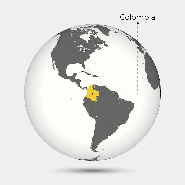 Mappa della colombia con la posizione sul globo