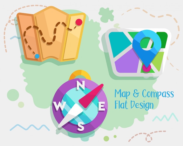 Map and compass flat design