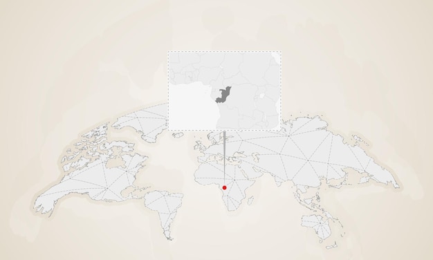 Карта Конго с соседними странами закреплена на карте мира