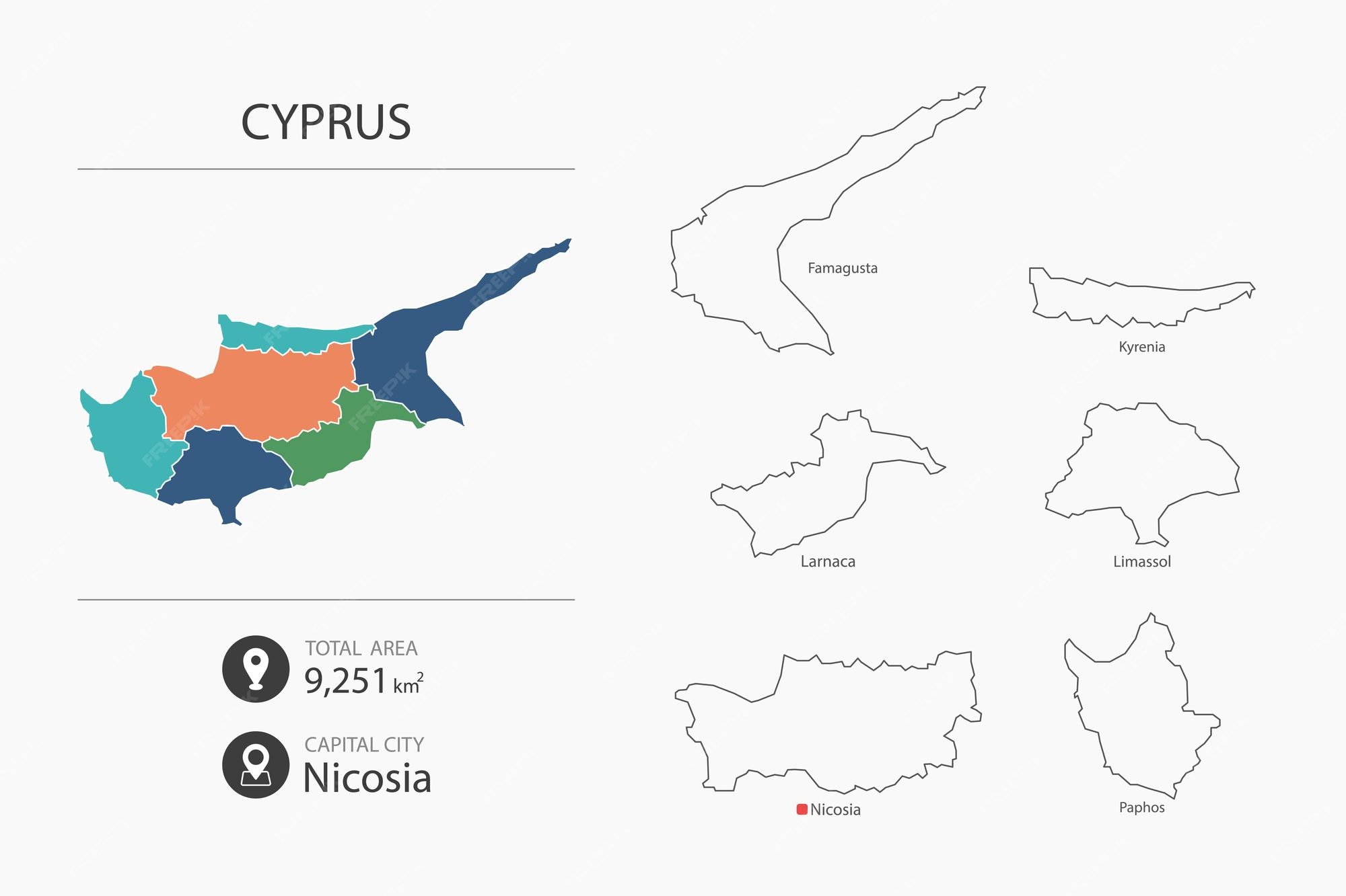 Premium Vector Map Of Cyprus With Detailed Country Map Map Elements Premium Vector Map Of Cyprus With Detailed Country Map Map Elements