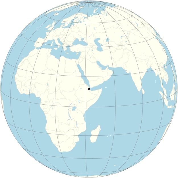 Vector map of djibouti centered in the orthographic world projection accentuating its strategic location in