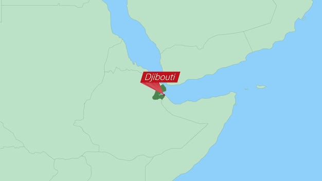 Map of Djibouti with pin of country capital