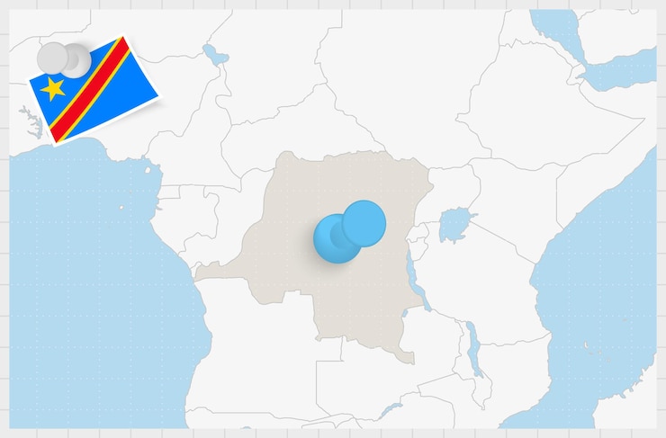 Vector map of dr congo with a pinned blue pin pinned flag of dr congo