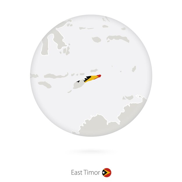Vector map of east timor and national flag in a circle east timor map contour with flag vector illustration