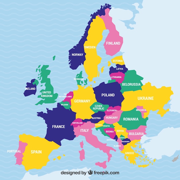 Vector map of europe with countries of colors