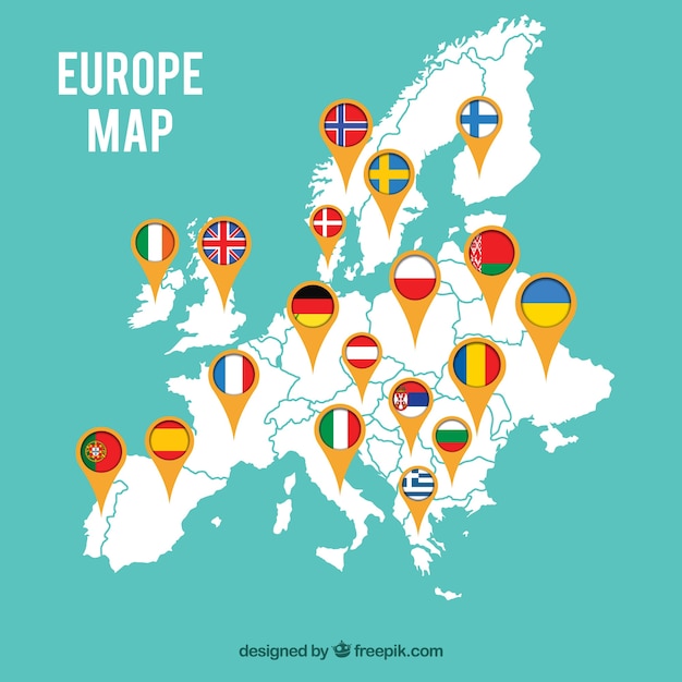 Vettore map of europe con le bandiere