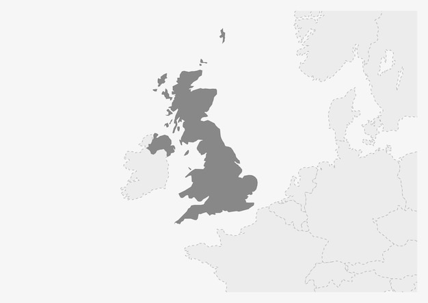 강조 표시된 영국 지도와 유럽의 지도