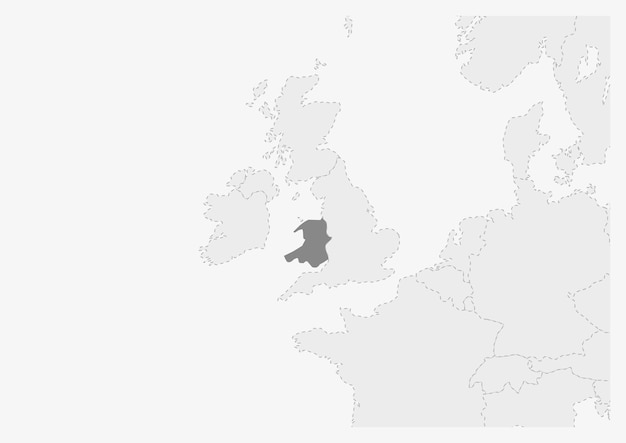 Mappa dell'europa con mappa del galles evidenziata