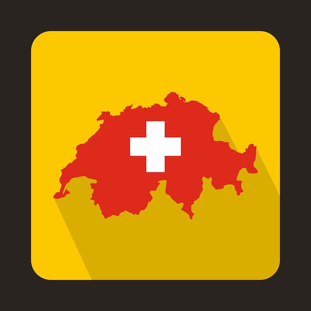 Map and flag of Switzerland icon in flat style on a yellow background