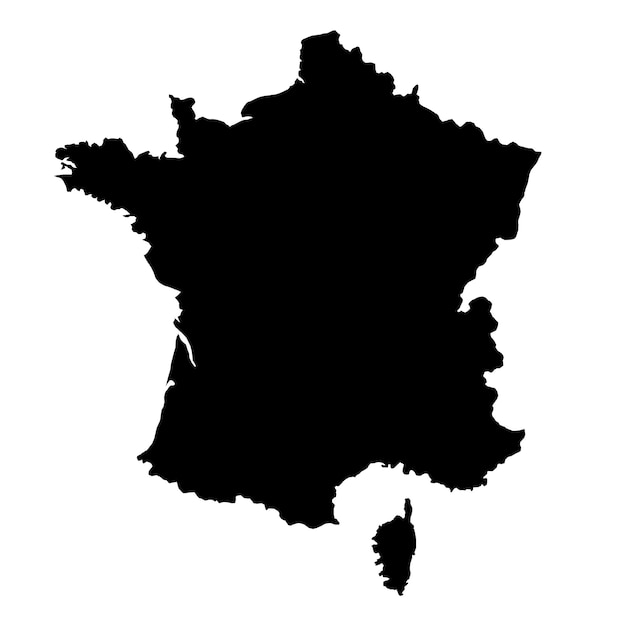 フランスの地図 白い背景の黒いシルエット ベクトルイラスト