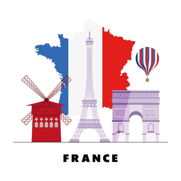 Vector map france and landmarks