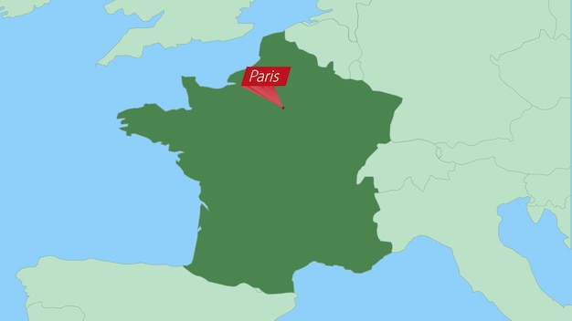 Map of France with pin of country capital