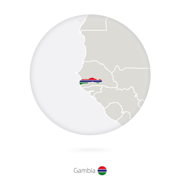 Map of Gambia and national flag in a circle Gambia map contour with flag Vector Illustration