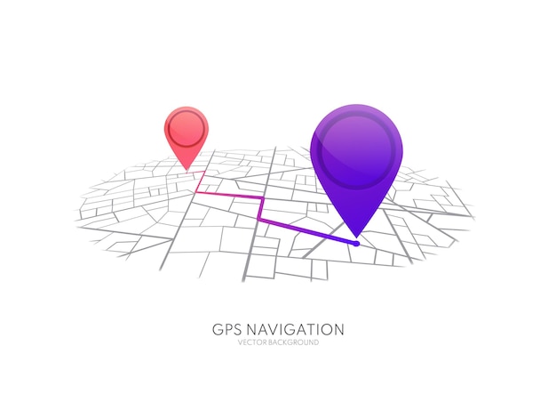 Карта gps-навигация карта улиц города с навигационной панелью приложения pins route навигатор