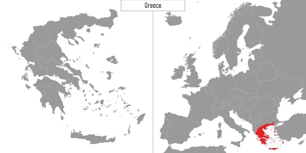 map of Greece and location on Europe map Vector illustration